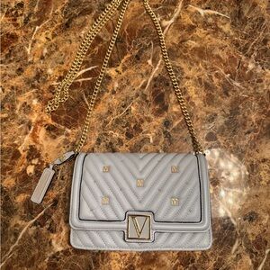 Victoria's Secret Gray Quilted Crossbody Bag with Gold Chain